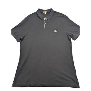 Burberry Brit Polo Shirt Mens 2X Black Cotton Embroidered Logo Side Slit Golf